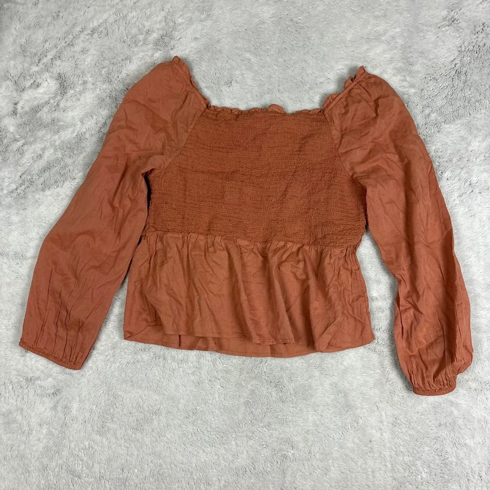 NWT Old Navy Ruffled Square Neck Top Smocked‎ Peplum Long Puff Sleeve Boho XL